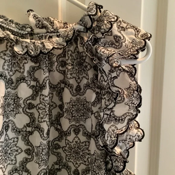 ANTHROPOLOGIE Elegant Embroidered   Black and White Ruffle Top
Medium - Picture 4 of 9